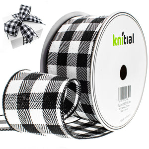 Knitial Buffalo Plaid Black and White Ribbon 2-1/2" x 25 Yards