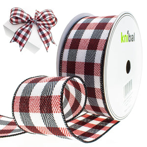 Knitial Buffalo Plaid Wired Ribbon Black Red and White 2-1/2" x 25 Yards