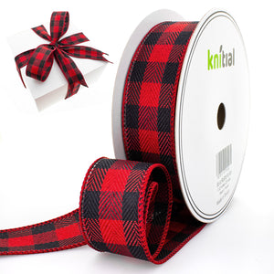 Knitial Black and Red Wired Ribbon 1-1/2" x 25 Yards