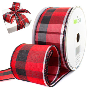 Knitial Wired Wide Stripe Plaid Ribbon 2-1/2" x 25 Yards