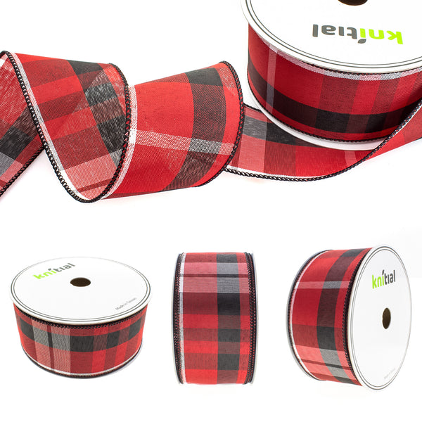 Knitial Wired Wide Stripe Plaid Ribbon 2-1/2" x 25 Yards All Angles