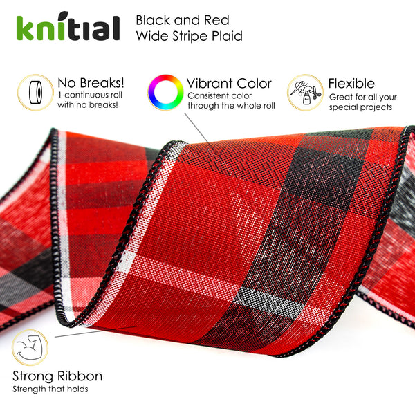 Knitial Wired Wide Stripe Plaid Ribbon 2-1/2" x 25 Yards Features