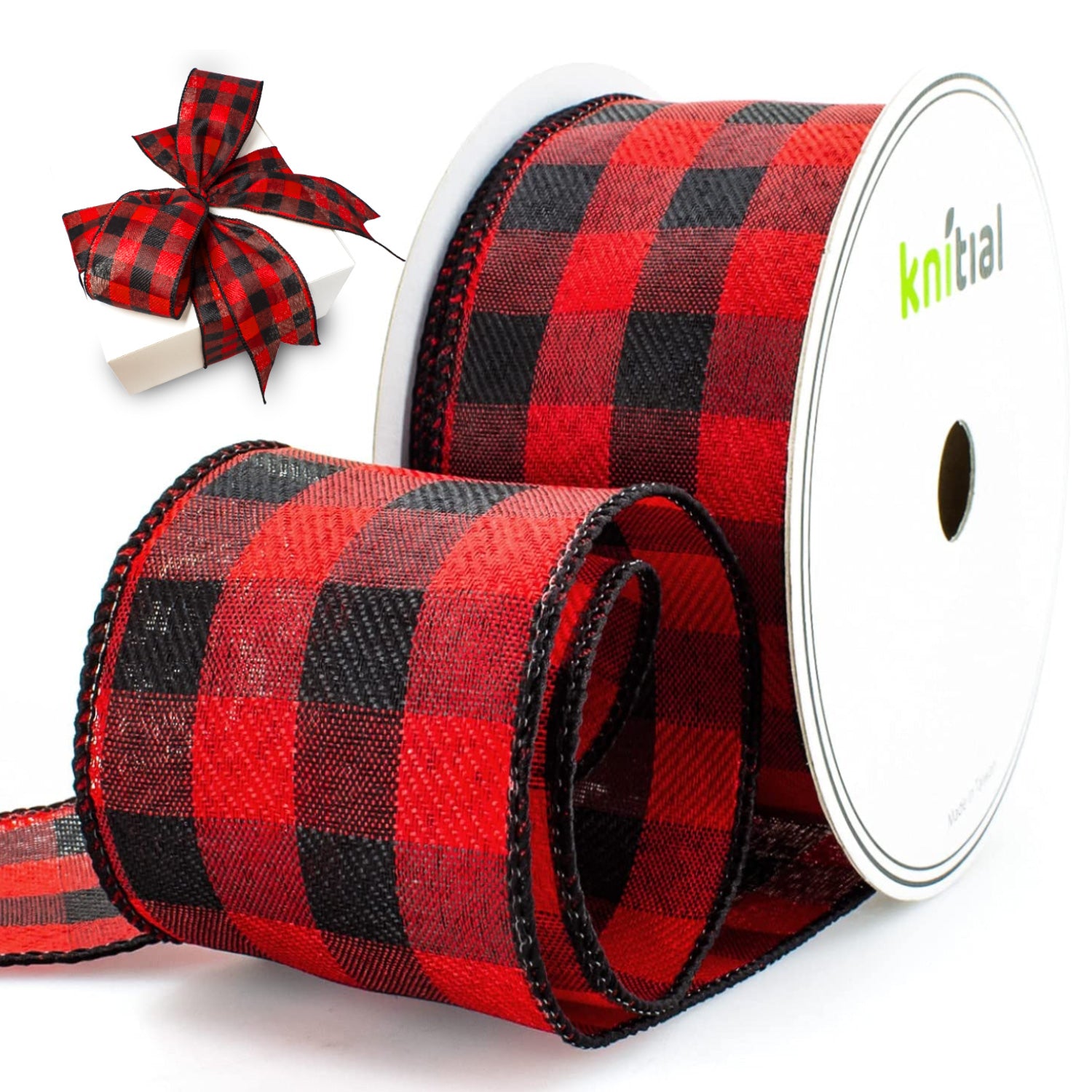 Knitial Traditional Red and Black Buffalo Plaid Ribbon