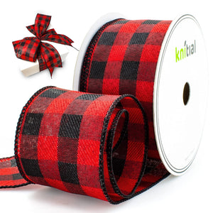 Knitial Traditional Red and Black Buffalo Plaid Ribbon
