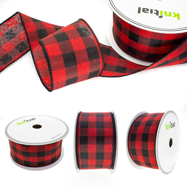 Knitial Black and Red Traditional Buffalo Plaid Ribbon