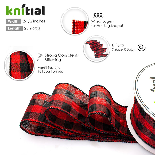Knitial Black and Red Buffalo Check Ribbon
