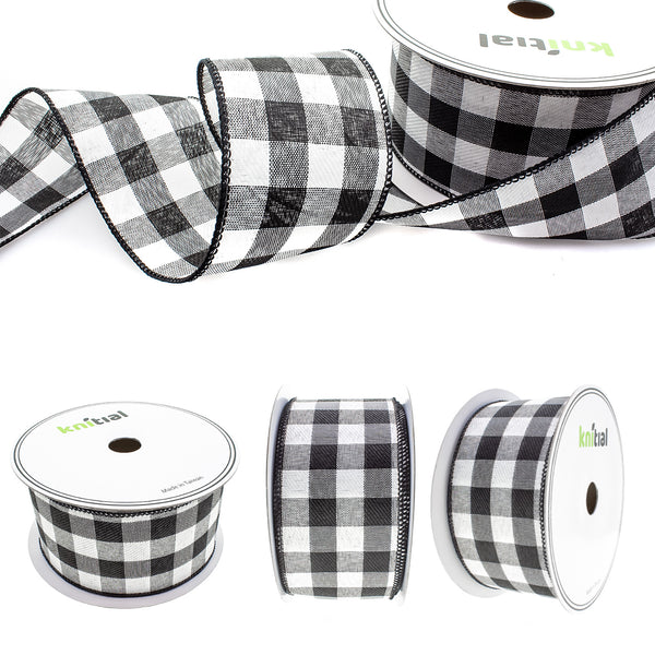 Knitial Black and White Buffalo Plaid Ribbon All Angles