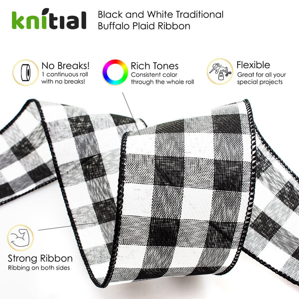Knitial Buffalo Plaid Ribbon Black and White Tones