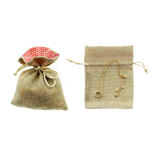 Gold Linen Bags with Gingham Checker Opening Favor Bags