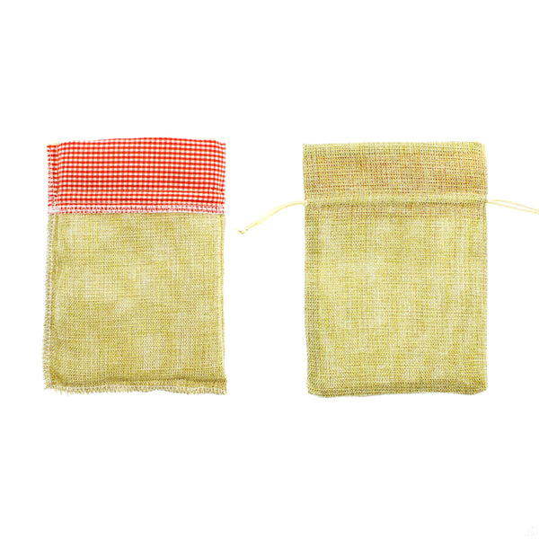 Gold Linen Bags with Gingham Checker Opening Favor Bags