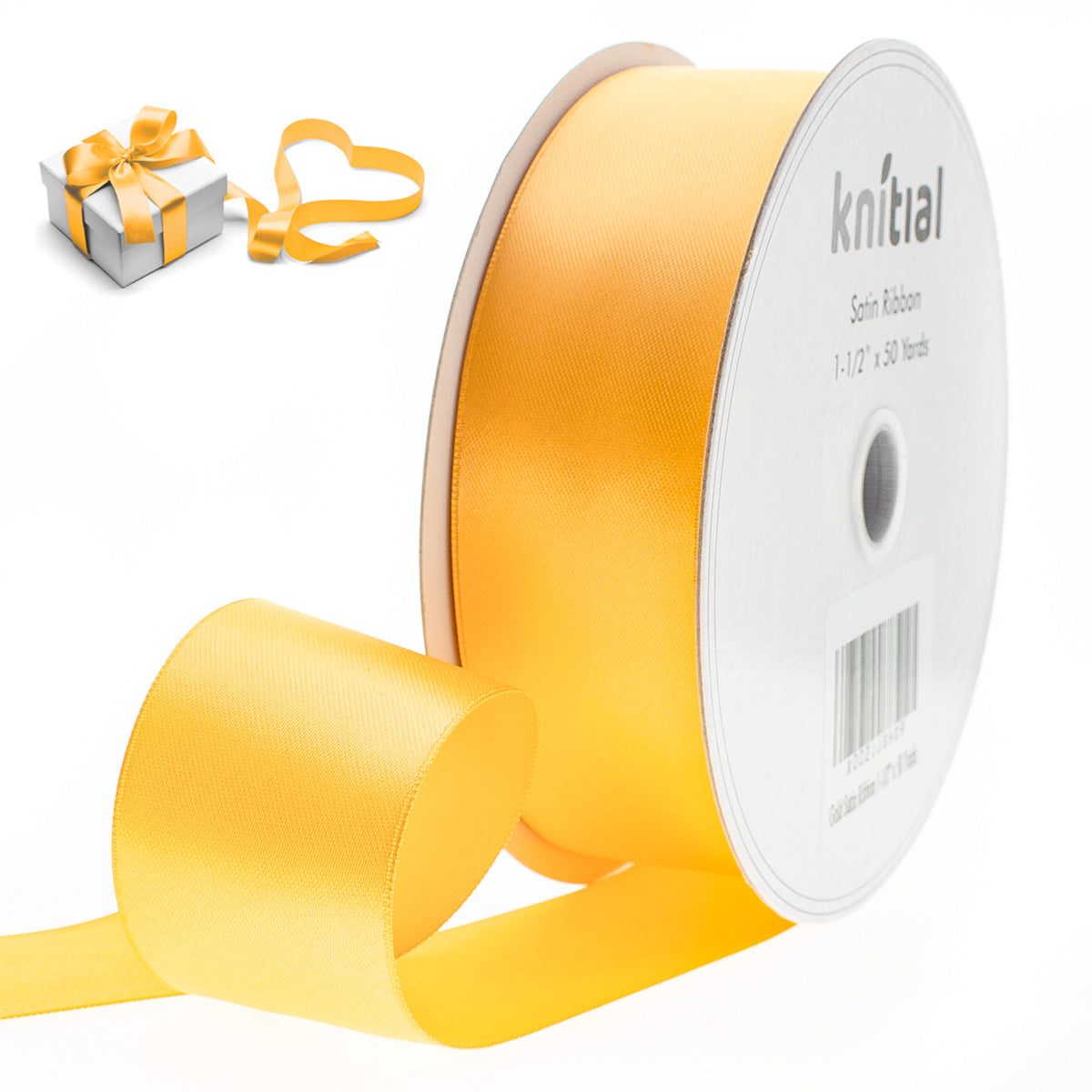 Knitial Double Faced Gold Satin Ribbon 1-1/2" x 50 Yards