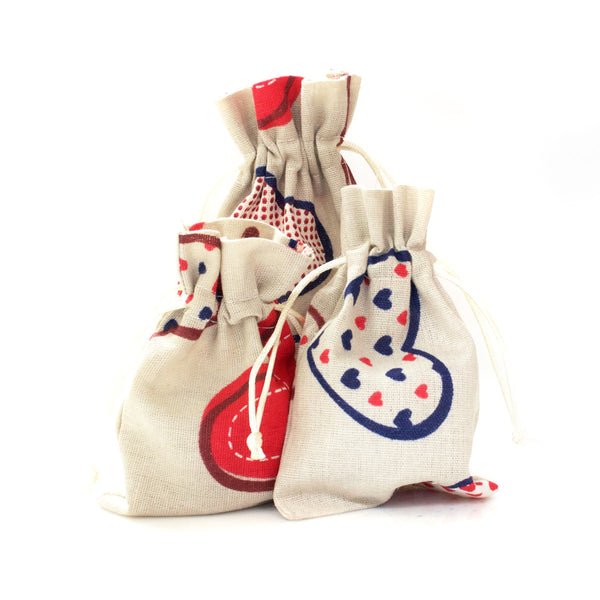Linen Heart Print Favor Bags (25 Pack)