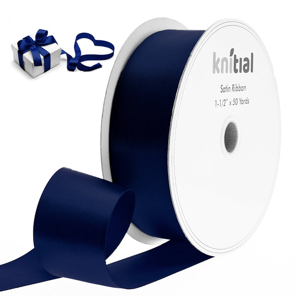 Knitial Double Faced Navy Blue Satin Ribbon 1-1/2" x 50 Yards