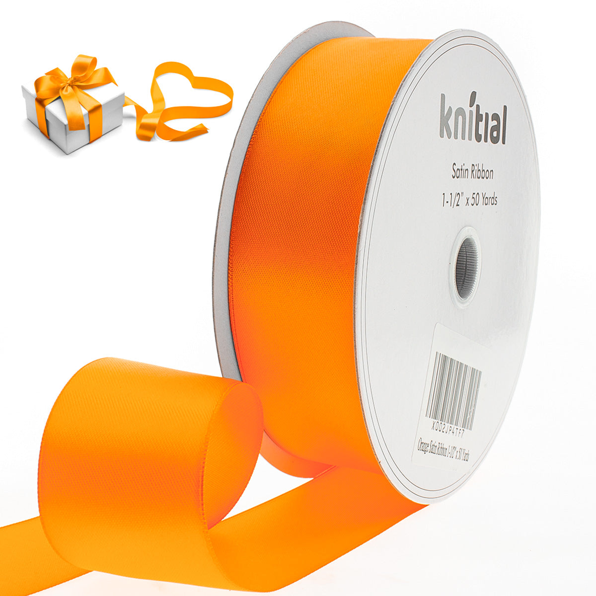 Knitial Double Faced Orange Satin Ribbon 1-1/2" x 50 Yards