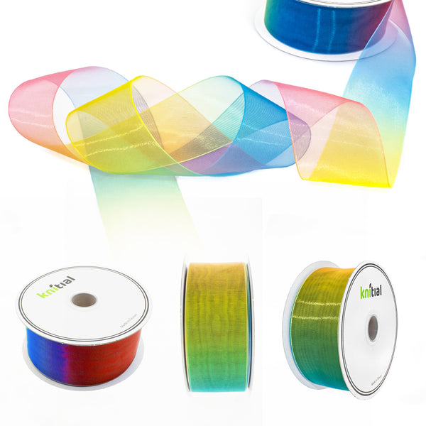 Knitial Organza Rainbow Ribbon 1-1/2" x 50 Yards All Angles