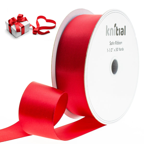 Knitial Double Faced Red Satin Ribbon 1-1/2" x 50 Yards
