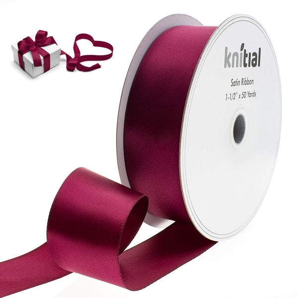 Knitial Double Faced Wine Satin Ribbon 1-1/2" x 50 Yards